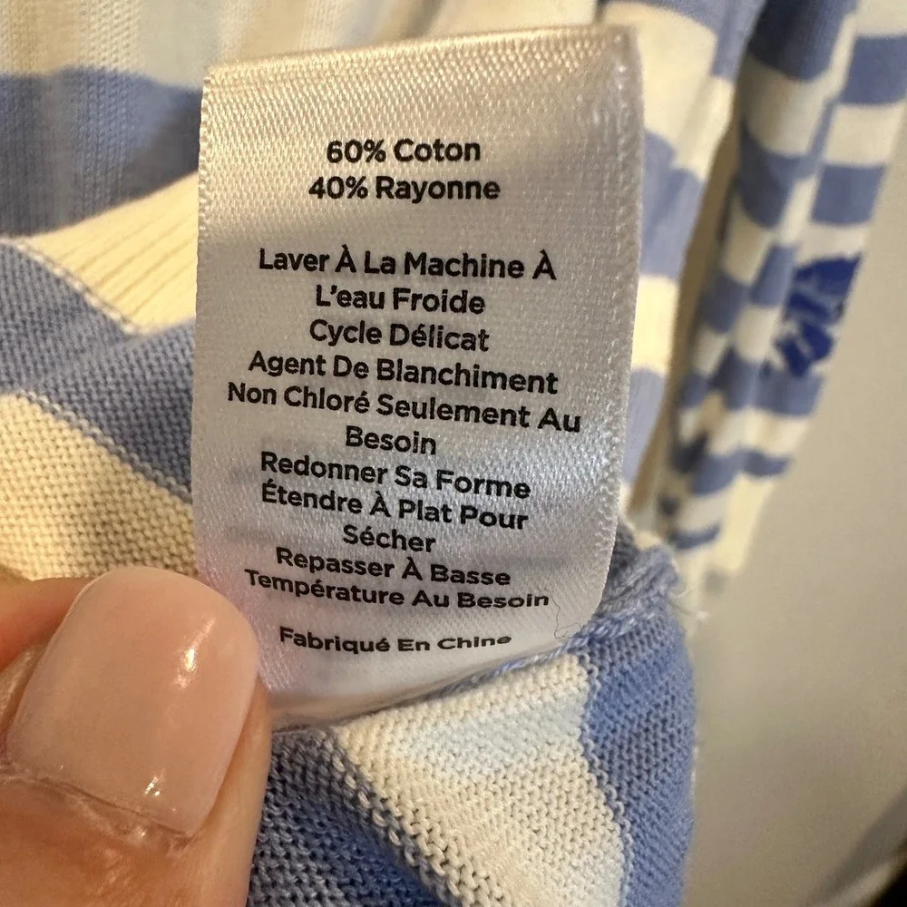 Talbots‎ Sweater Women S Blue Striped Floral 3/4 Sleeve Cotton Blend Preppy NWT